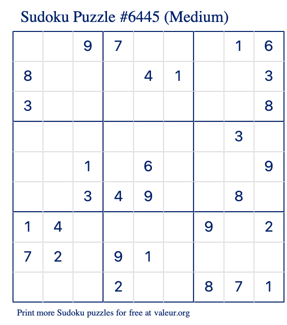 Free Printable Medium Sudoku Puzzle number 6445