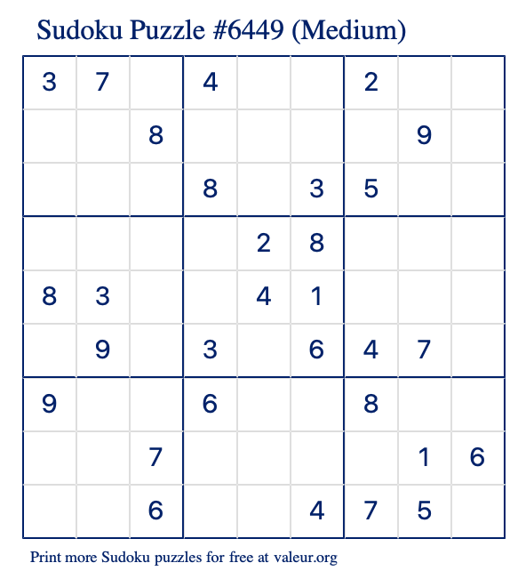Free Printable Medium Sudoku Puzzle number 6449