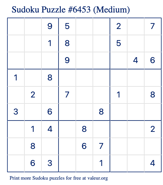 Free Printable Medium Sudoku Puzzle number 6453