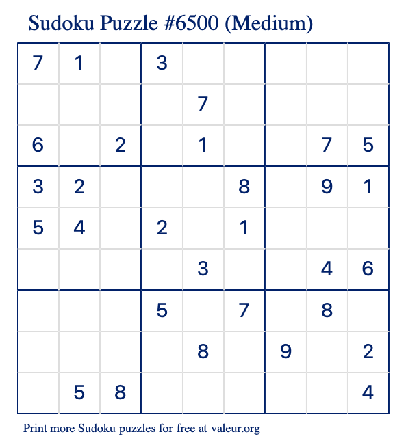 Free Printable Medium Sudoku Puzzle number 6500