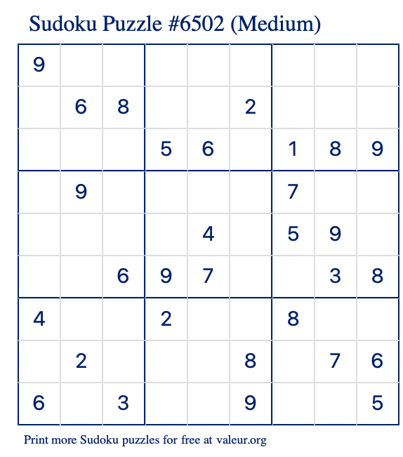 Free Printable Medium Sudoku Puzzle number 6502