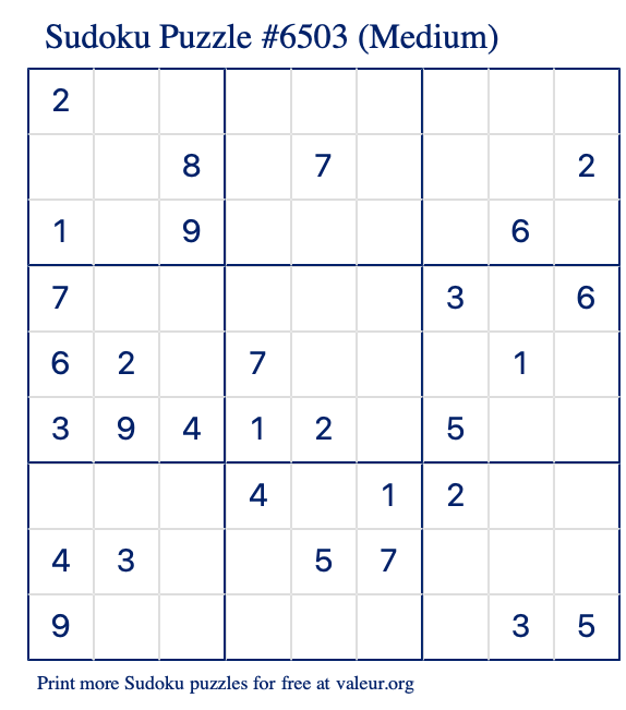 Free Printable Medium Sudoku Puzzle number 6503