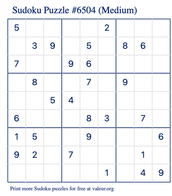 Free Printable Medium Sudoku Puzzle number 6504