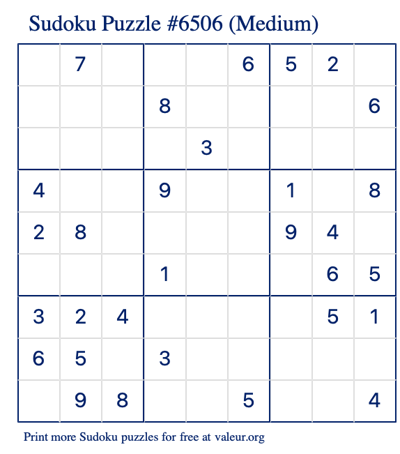 Free Printable Medium Sudoku Puzzle number 6506