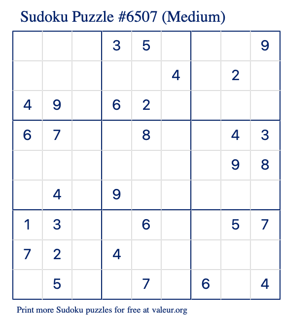 Free Printable Medium Sudoku Puzzle number 6507