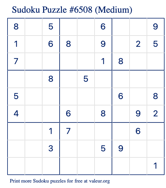 Free Printable Medium Sudoku Puzzle number 6508