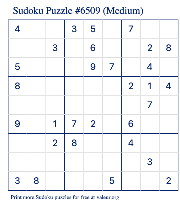 Free Printable Medium Sudoku Puzzle number 6509