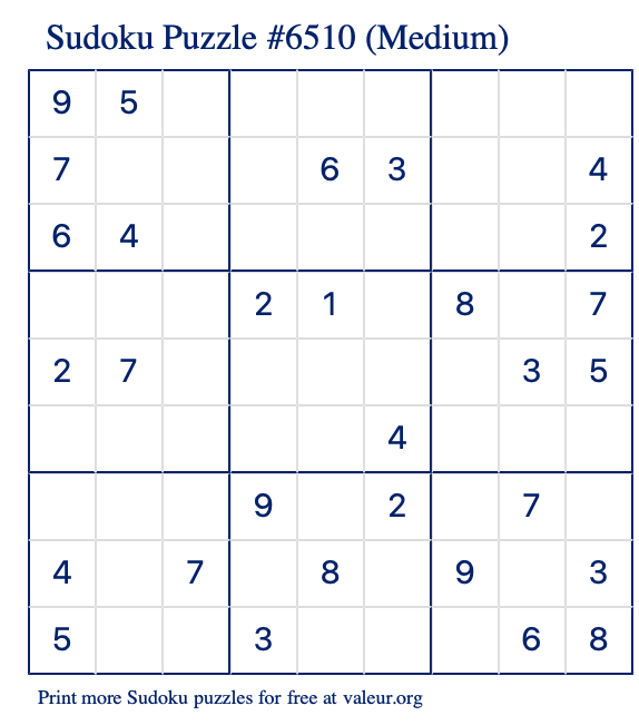 Free Printable Medium Sudoku Puzzle number 6510