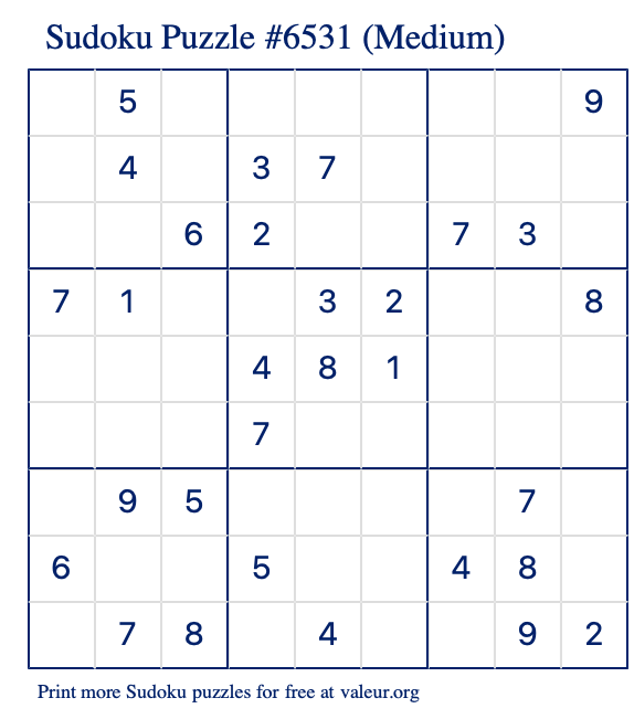 Free Printable Medium Sudoku Puzzle number 6531