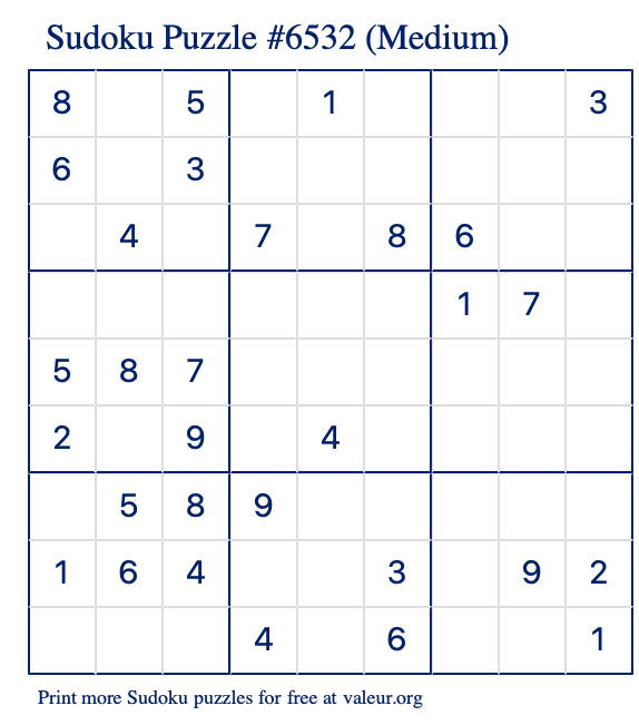 Free Printable Medium Sudoku Puzzle number 6532