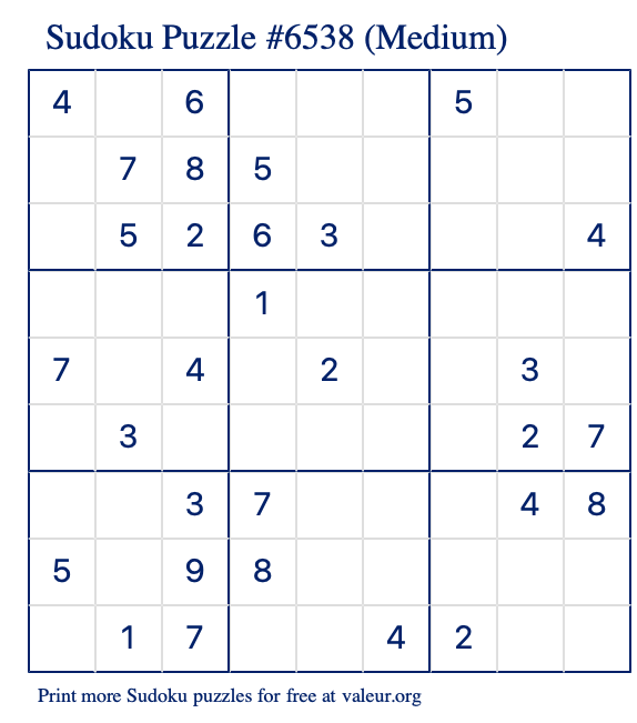 Free Printable Medium Sudoku with the Answer #6538