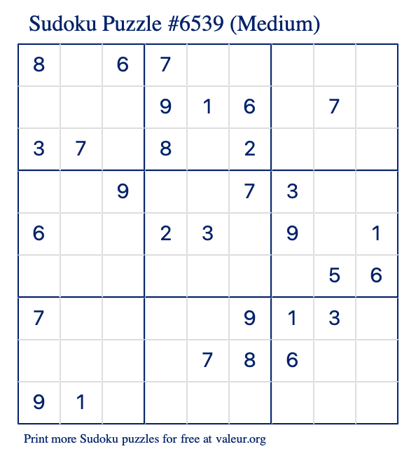 Free Printable Medium Sudoku Puzzle number 6539