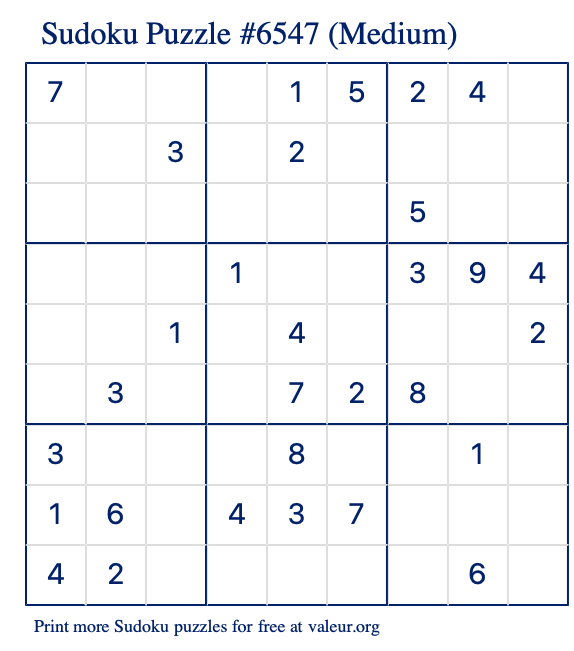 Free Printable Medium Sudoku Puzzle number 6547
