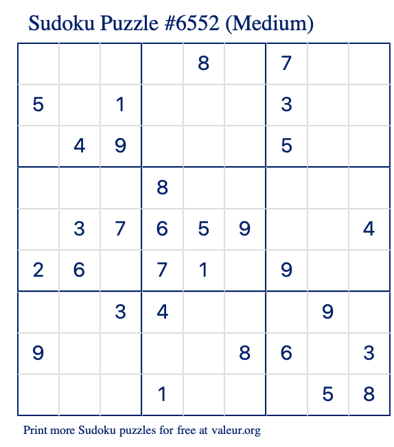 Free Printable Medium Sudoku Puzzle number 6552