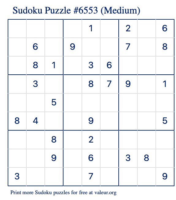 Free Printable Medium Sudoku Puzzle number 6553