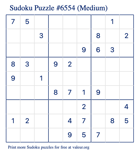 Free Printable Medium Sudoku Puzzle number 6554