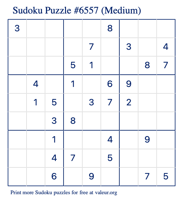Free Printable Medium Sudoku Puzzle number 6557