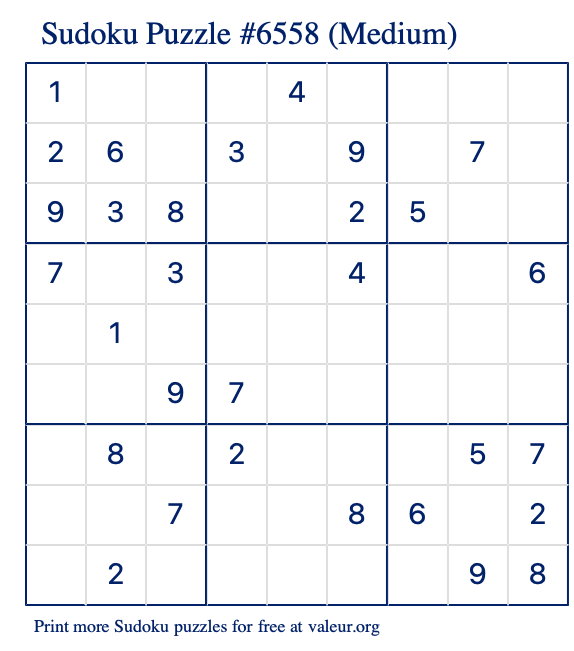 Free Printable Medium Sudoku Puzzle number 6558
