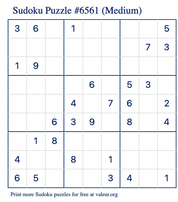 Free Printable Medium Sudoku Puzzle number 6561