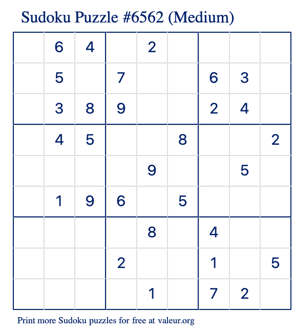 Free Printable Medium Sudoku Puzzle number 6562