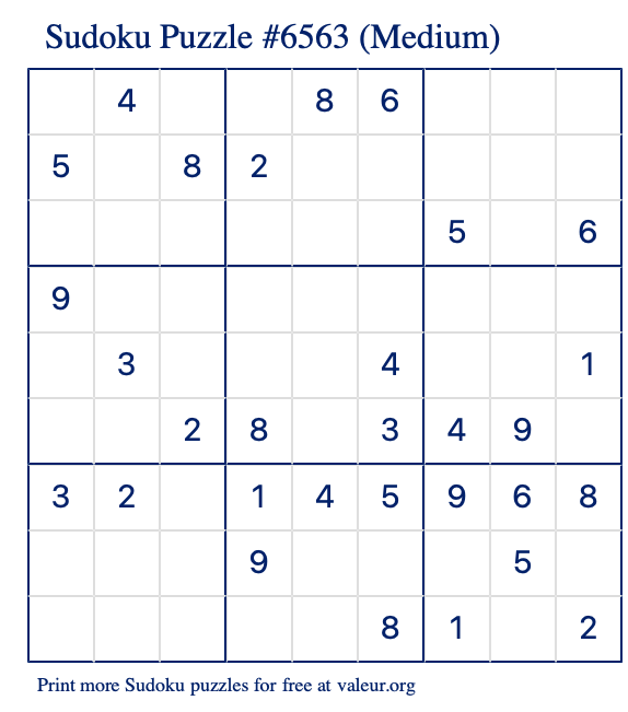 Free Printable Medium Sudoku Puzzle number 6563