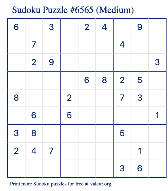 Free Printable Medium Sudoku Puzzle number 6565