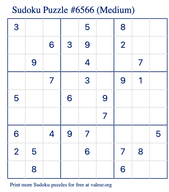 Free Printable Medium Sudoku Puzzle number 6566