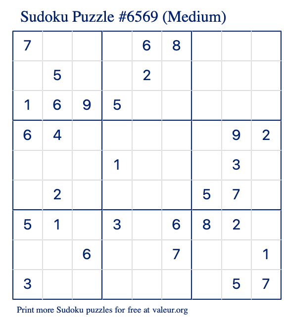 Free Printable Medium Sudoku Puzzle number 6569