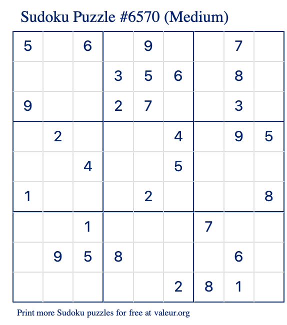 Free Printable Medium Sudoku Puzzle number 6570