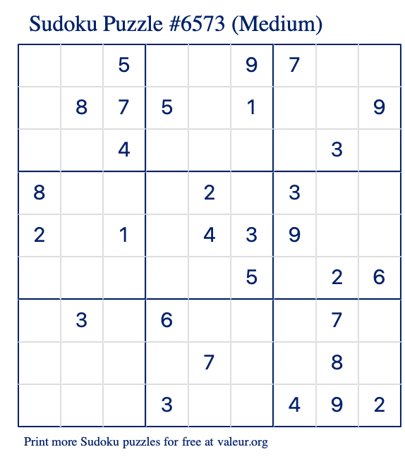Free Printable Medium Sudoku Puzzle number 6573