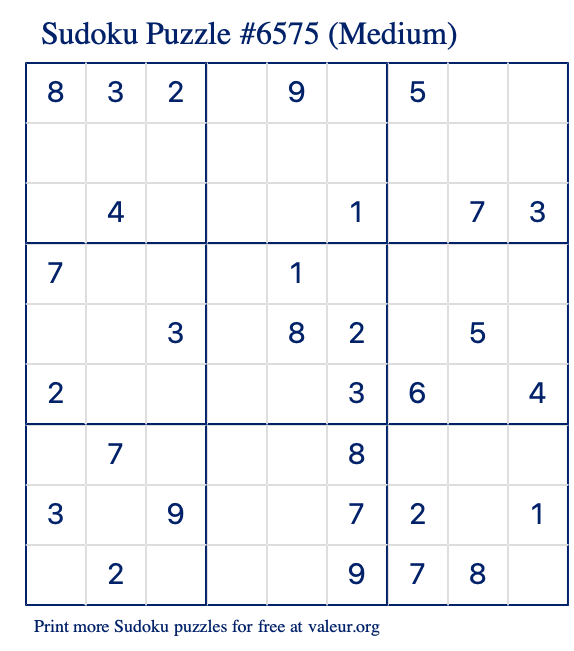 Free Printable Medium Sudoku Puzzle number 6575