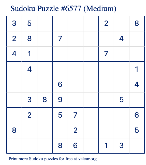 Free Printable Medium Sudoku Puzzle number 6577