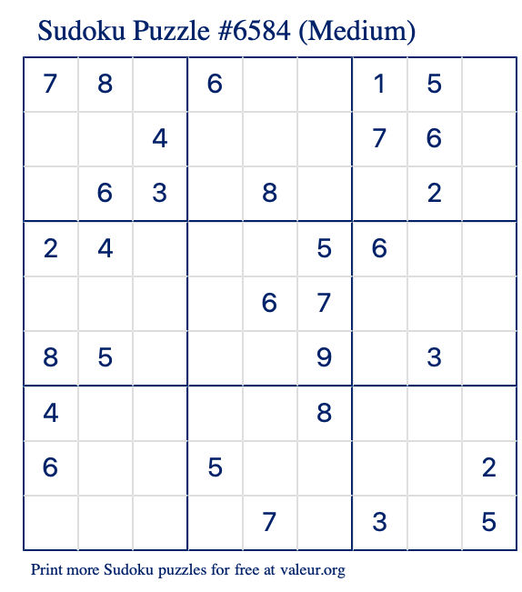 Free Printable Medium Sudoku Puzzle number 6584
