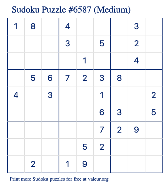 Free Printable Medium Sudoku Puzzle number 6587