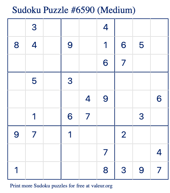 Free Printable Medium Sudoku Puzzle number 6590