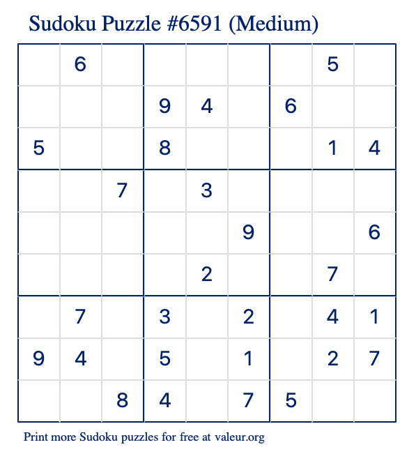 Free Printable Medium Sudoku Puzzle number 6591