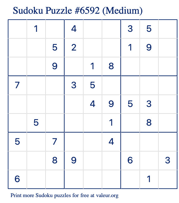 Free Printable Medium Sudoku Puzzle number 6592