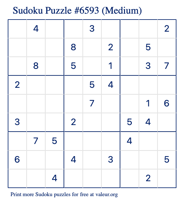 Free Printable Medium Sudoku Puzzle number 6593