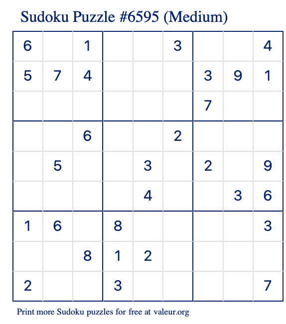 Free Printable Medium Sudoku Puzzle number 6595