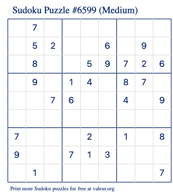 Free Printable Medium Sudoku Puzzle number 6599