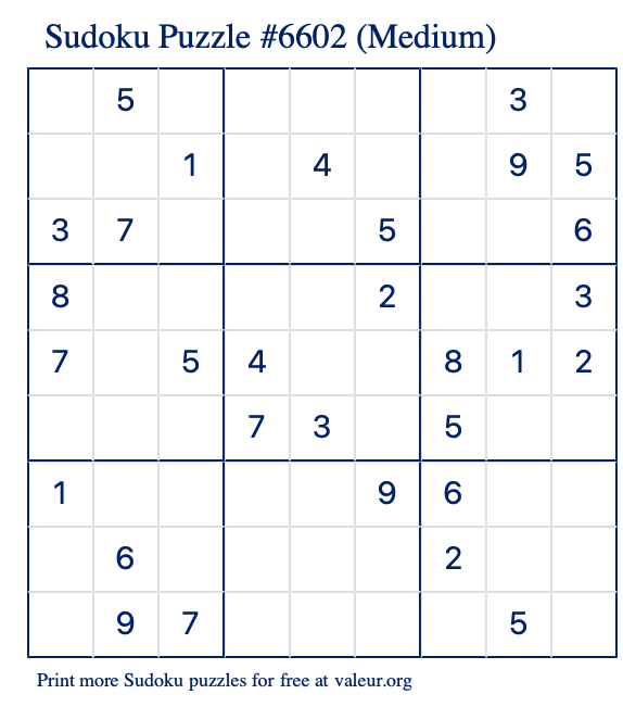 Free Printable Medium Sudoku Puzzle number 6602