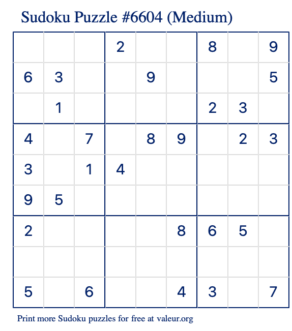 Free Printable Medium Sudoku Puzzle number 6604