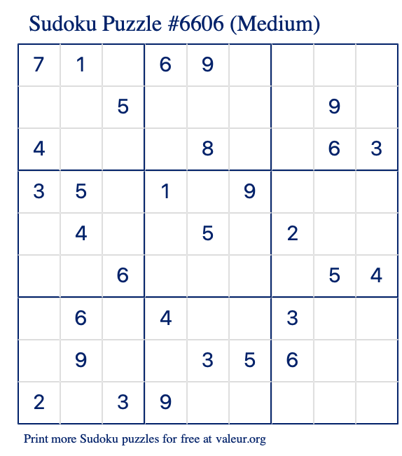 Free Printable Medium Sudoku Puzzle number 6606