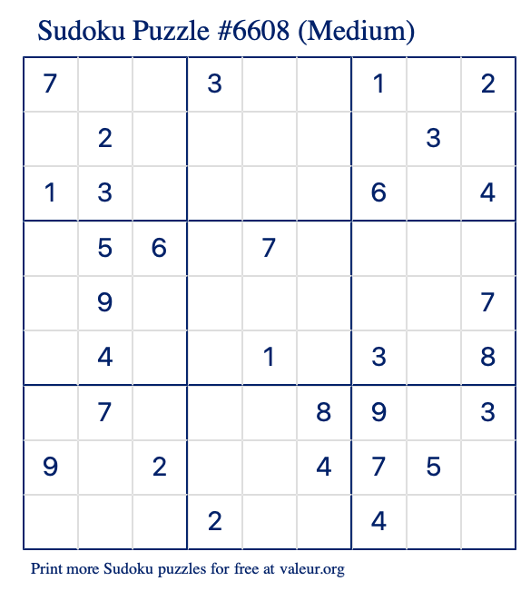 Free Printable Medium Sudoku Puzzle number 6608