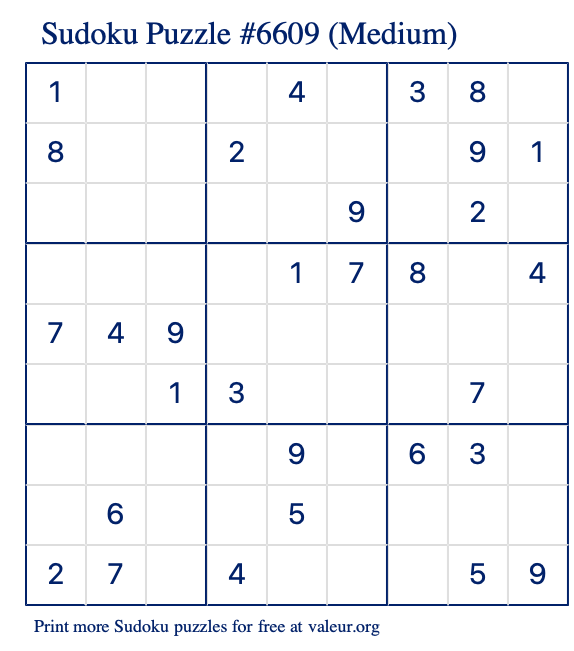 Free Printable Medium Sudoku Puzzle number 6609