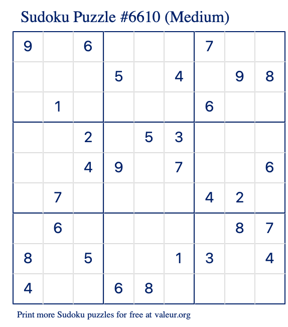 Free Printable Medium Sudoku Puzzle number 6610