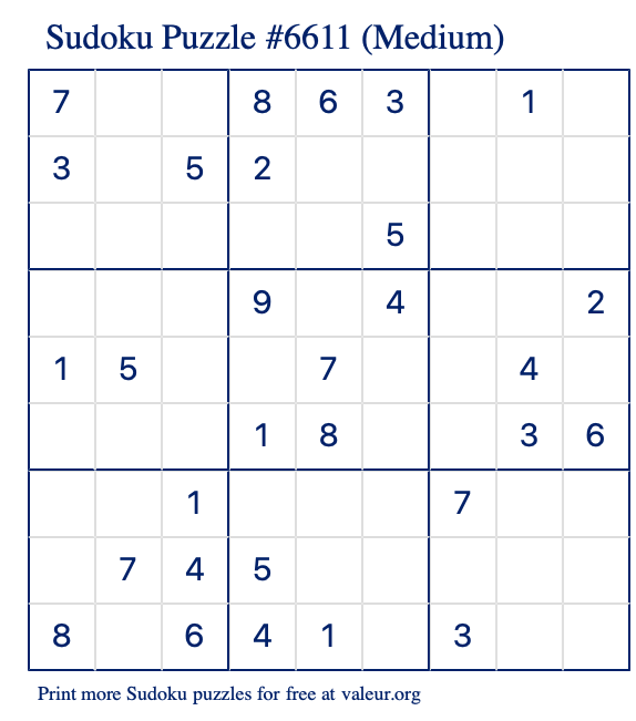 Free Printable Medium Sudoku Puzzle number 6611