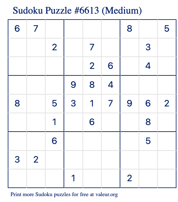 Free Printable Medium Sudoku Puzzle number 6613