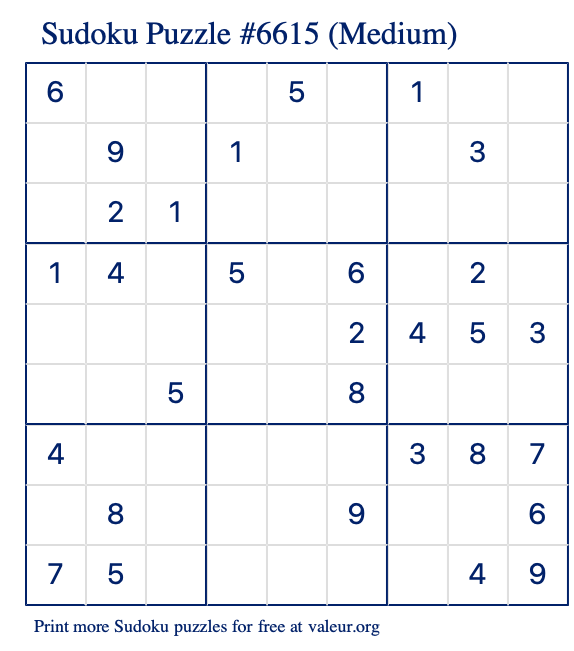 Free Printable Medium Sudoku Puzzle number 6615