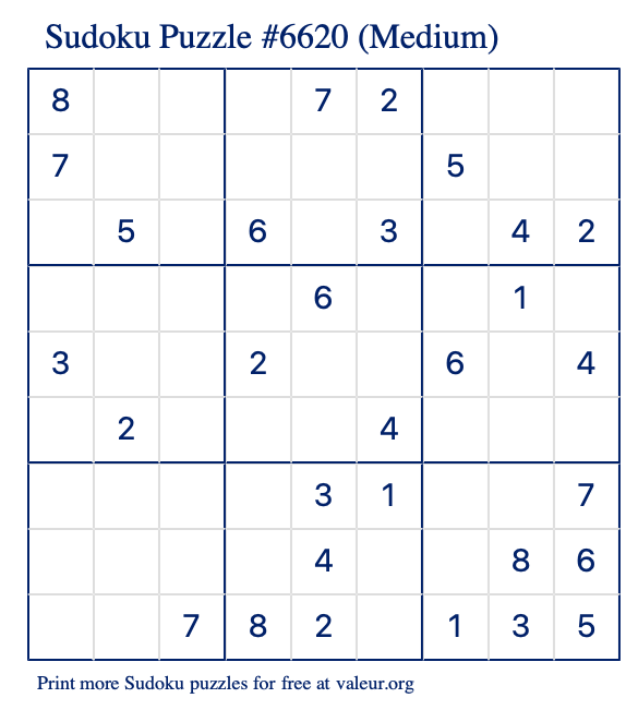 Free Printable Medium Sudoku Puzzle number 6620